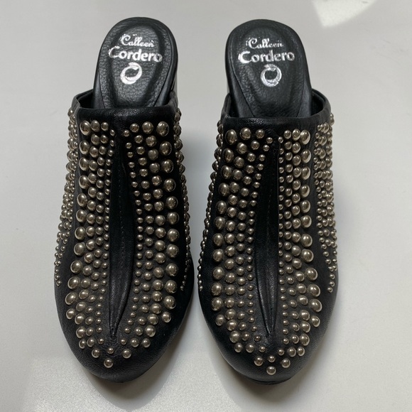 Calleen Cordero Black Studded Clog Wedges - Picture 2 of 4